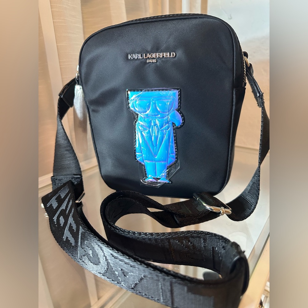 Karl Lagerfeld Black Crossbody Bag with Holographic Logo